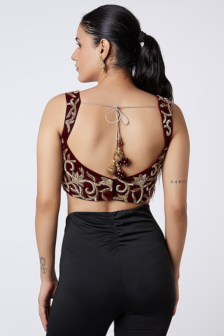 Maroon Embroidered Blouse by Premya by Manishii at Pernia's Pop Up Shop