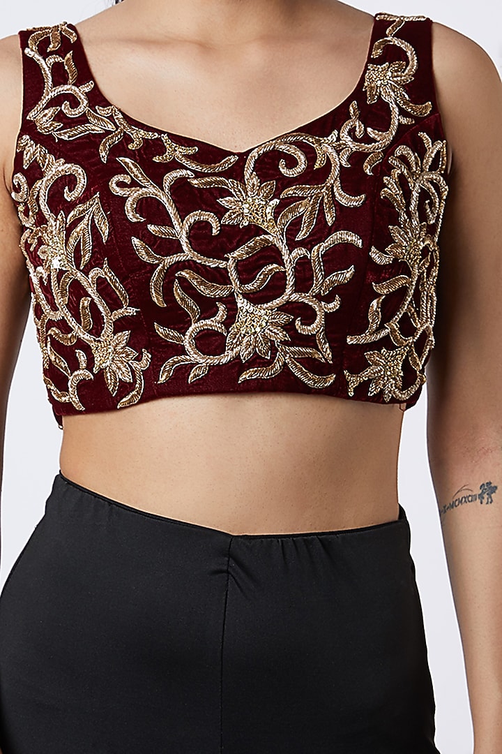 Maroon Embroidered Blouse by Premya by Manishii at Pernia's Pop Up Shop