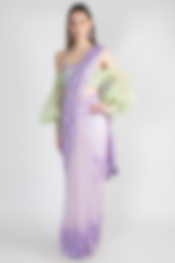 Purple Embroidered Tulle Saree Set by Premya by Manishii