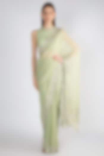 Mint Green Embroidered Georgette Saree Set by Premya by Manishii