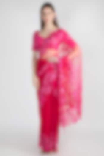Fuchsia Embroidered Polyester Saree Set by Premya by Manishii