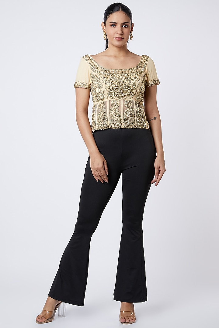 Beige Embroidered Corset Top by Premya by Manishii