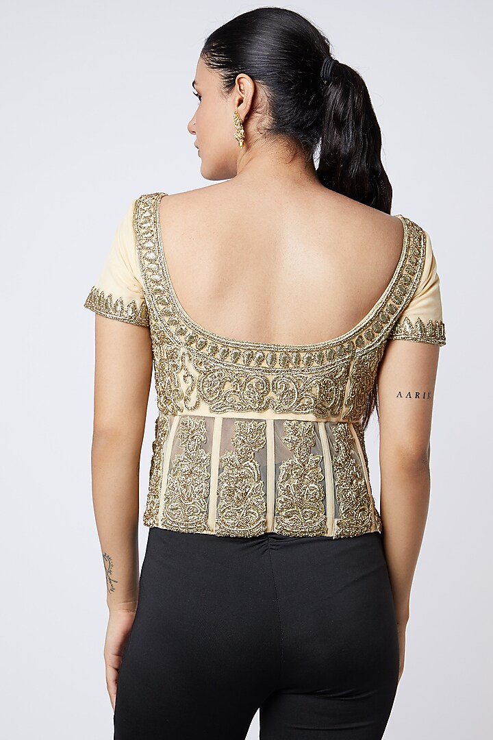 Beige Embroidered Corset Top by Premya by Manishii at Pernia's Pop Up Shop