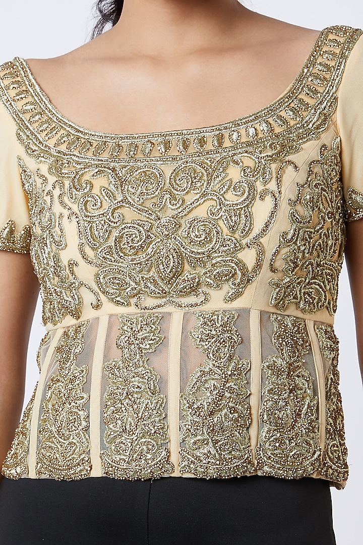 Beige Embroidered Corset Top by Premya by Manishii at Pernia's Pop Up Shop