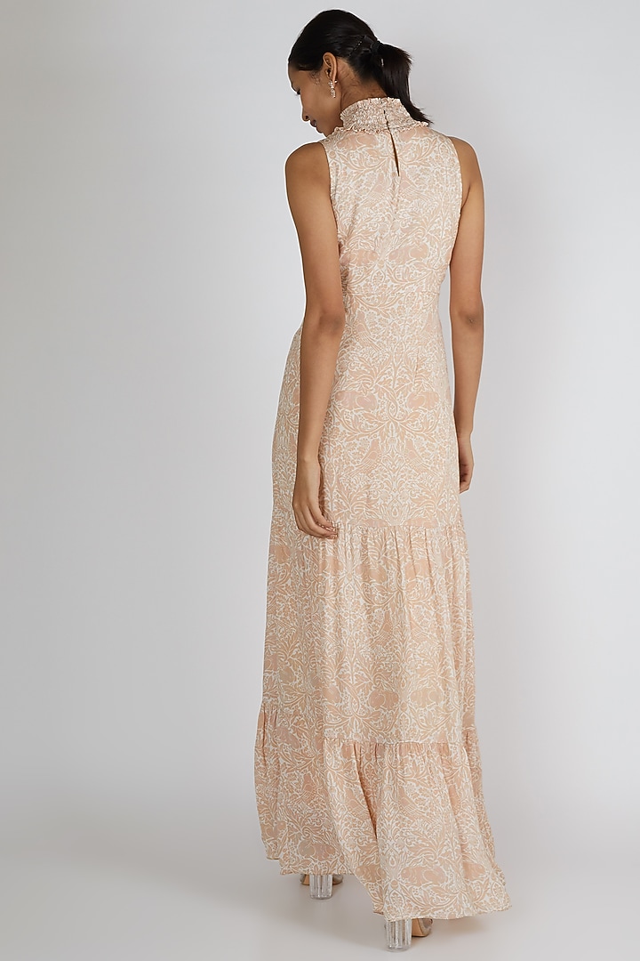 Nude Printed Maxi Vacation Dress by Premya By Manishii at Pernia's Pop Up Shop