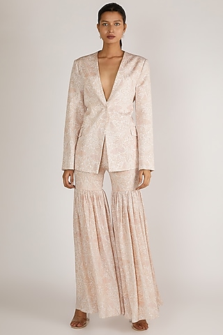 Nude Printed Sharara Set by Premya By Manishii