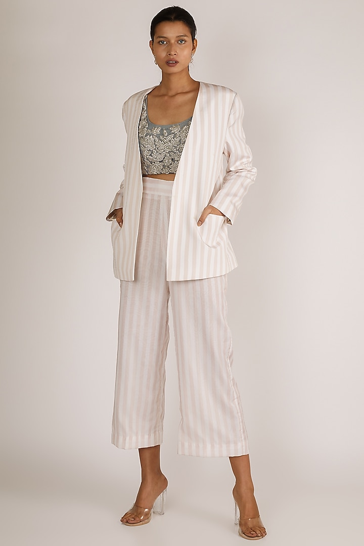 Nude Embroidered Pant Set by Premya By Manishii