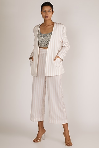 Nude Embroidered Pant Set by Premya By Manishii