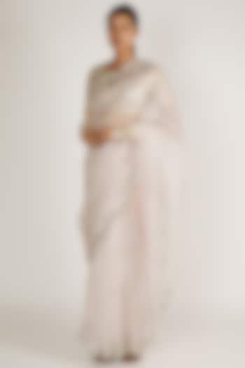 Silver Gota Patti Embroidered Saree Set by Premya By Manishii