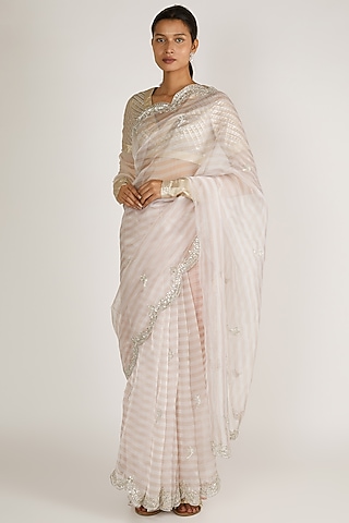 Silver Gota Patti Embroidered Saree Set by Premya By Manishii