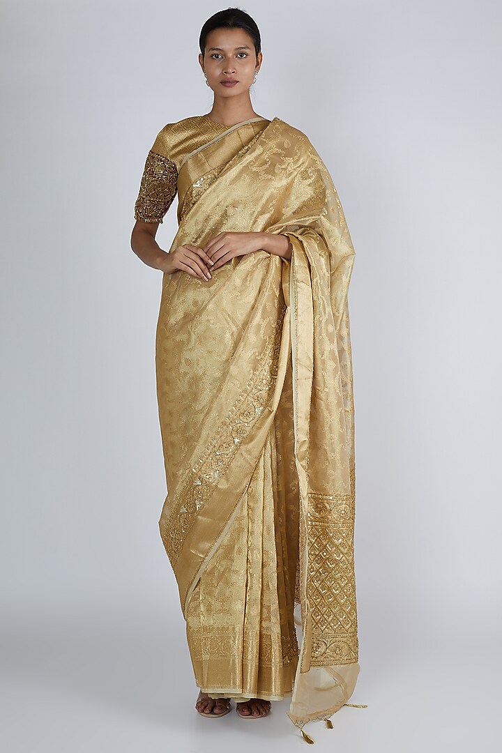 Gold Embroidered Saree Set by Premya By Manishii