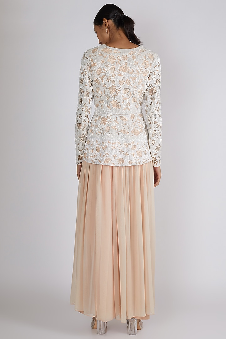 Nude Embroidered Jacket Set by Premya By Manishii at Pernia's Pop Up Shop