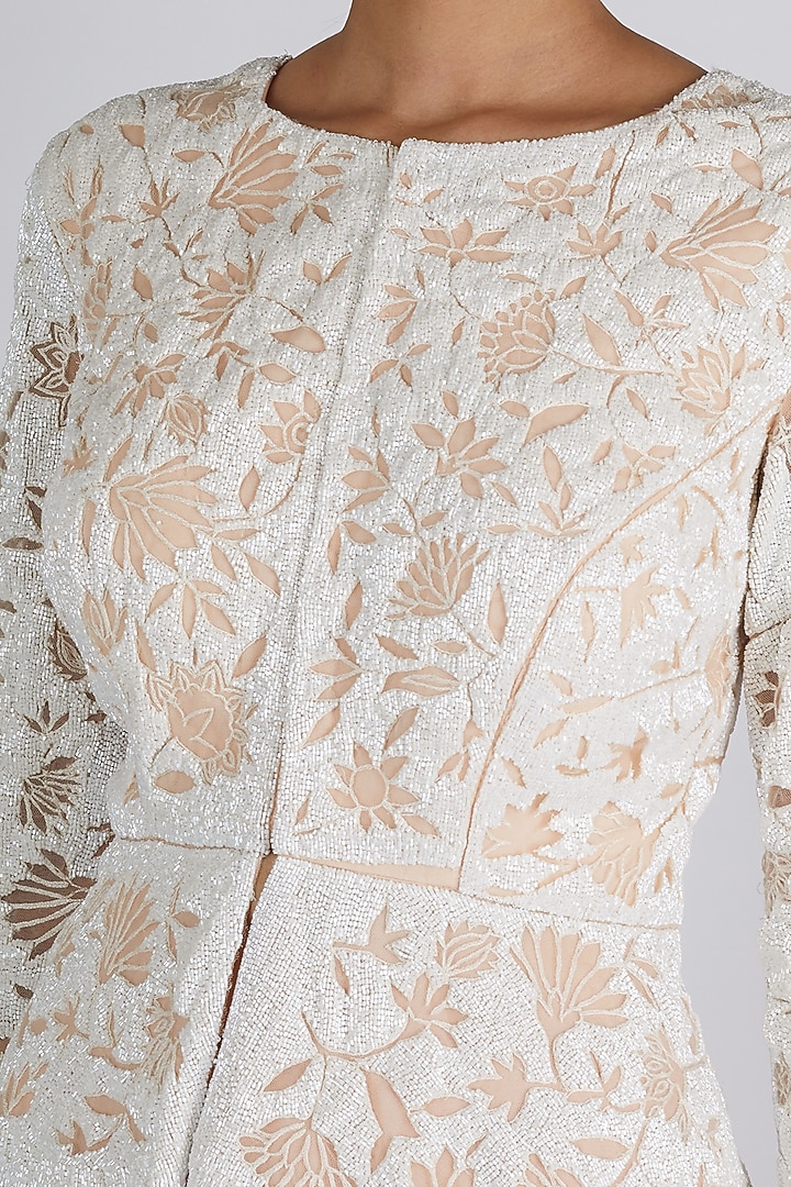 Nude Embroidered Jacket Set by Premya By Manishii at Pernia's Pop Up Shop
