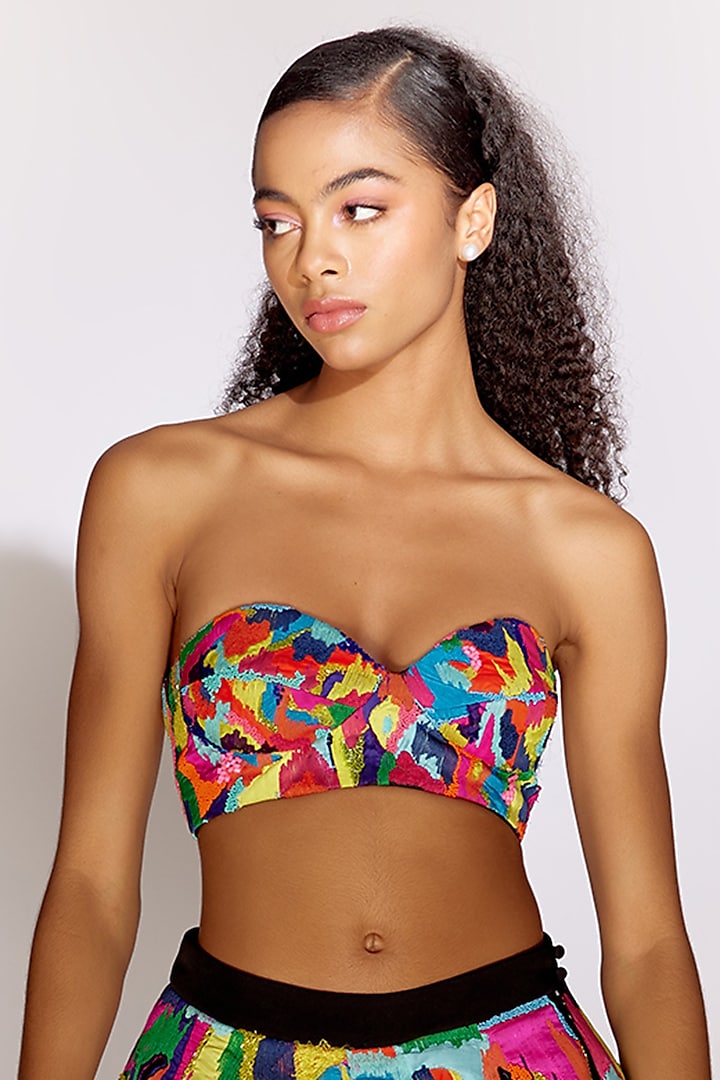 Multi-Colored Upcycled Fabric Bustier by Mini Sondhi