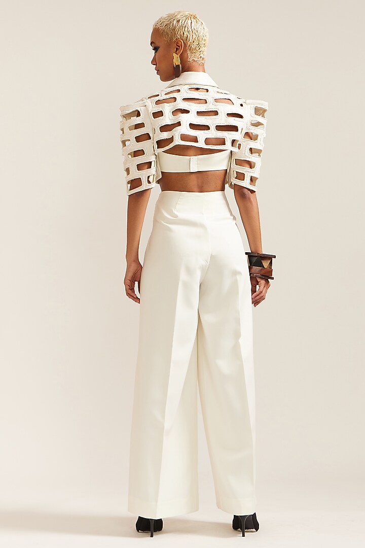 Cream Crepe Cutwork Co-Ord Set by Mini Sondhi at Pernia's Pop Up Shop