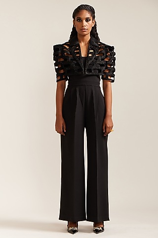Black Crepe Cutwork Co-Ord Set by Mini Sondhi