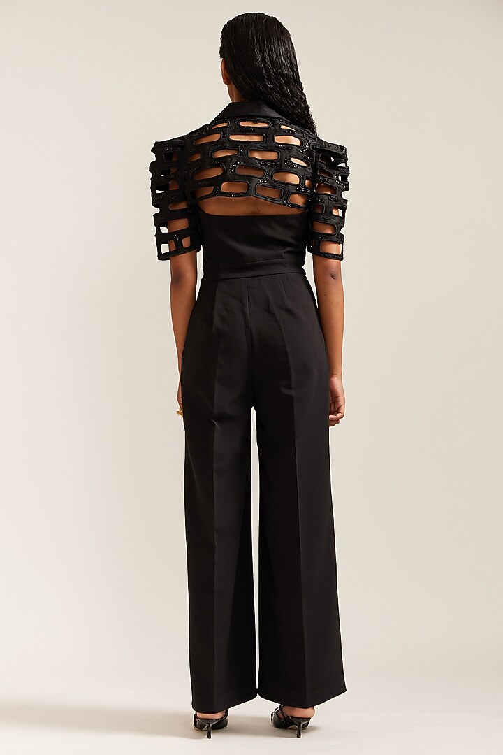 Black Crepe Cutwork Co-Ord Set by Mini Sondhi at Pernia's Pop Up Shop