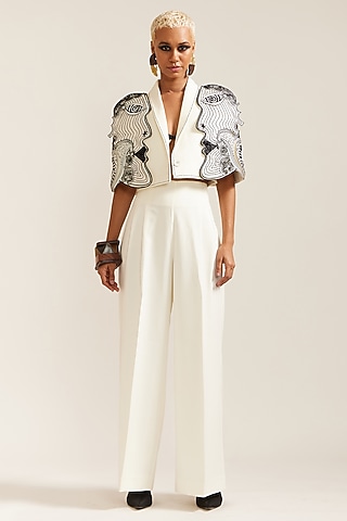 Cream Crepe Hand Work Co-Ord Set by Mini Sondhi