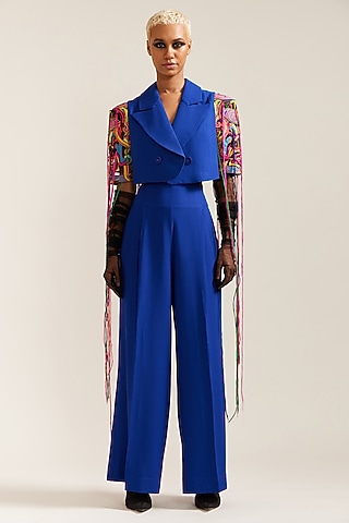 Blue Crepe Cutwork Co-Ord Set by Mini Sondhi