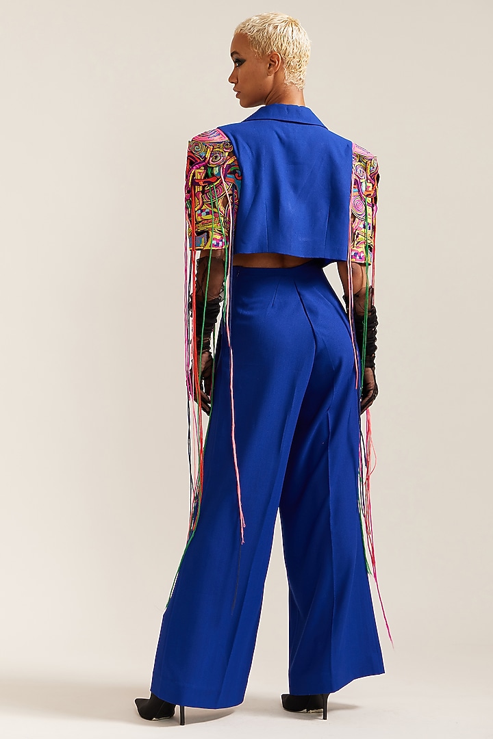 Blue Crepe Cutwork Co-Ord Set by Mini Sondhi at Pernia's Pop Up Shop