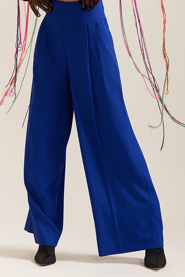 Blue Crepe Cutwork Co-Ord Set by Mini Sondhi at Pernia's Pop Up Shop