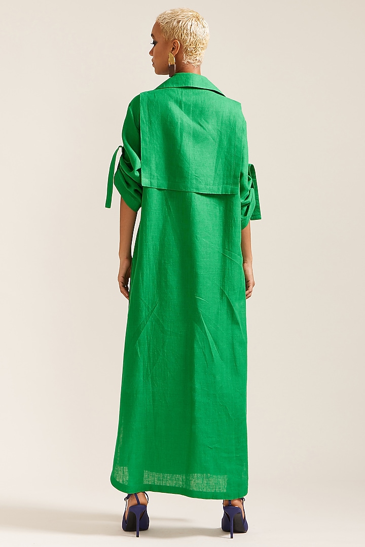 Green Linen Oversized Double Breasted Maxi Vacation Dress by Mini Sondhi at Pernia's Pop Up Shop