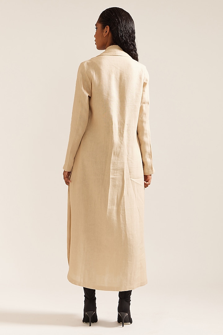 Beige Linen Oversized Double Breasted Maxi Vacation Dress by Mini Sondhi at Pernia's Pop Up Shop