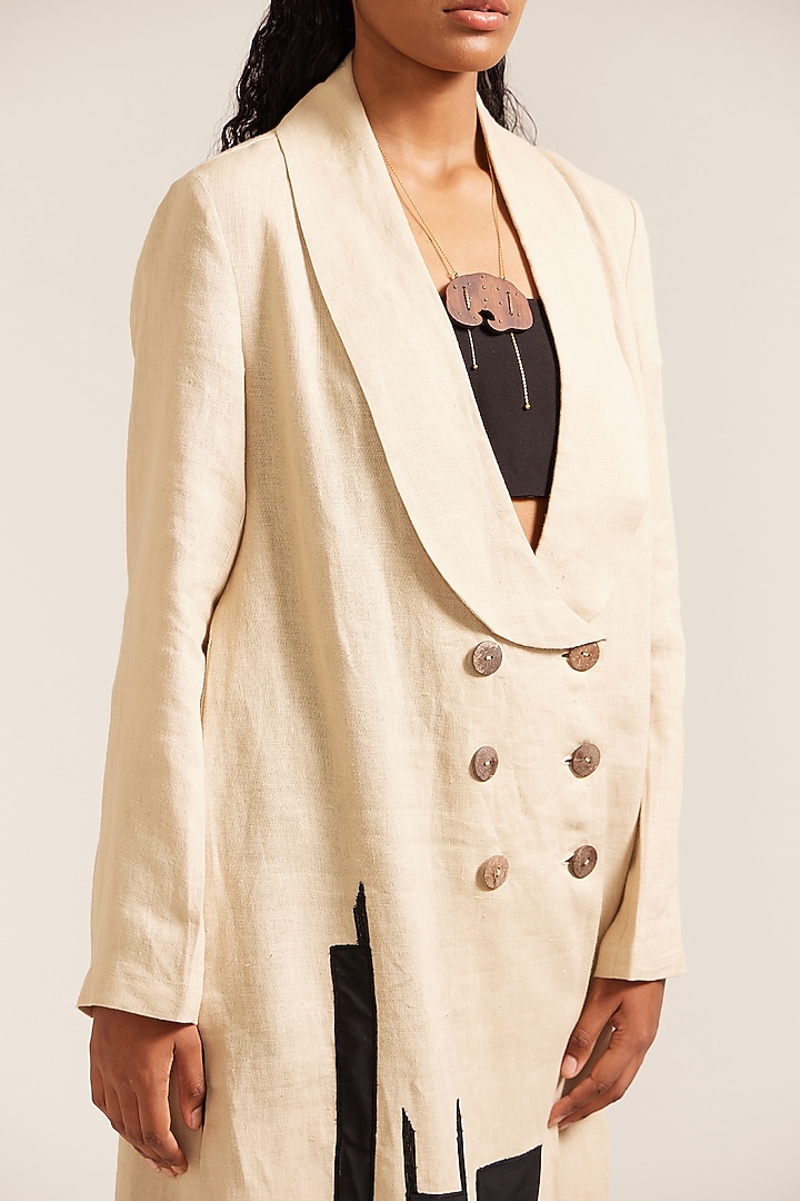 Beige Linen Oversized Double Breasted Maxi Vacation Dress by Mini Sondhi at Pernia's Pop Up Shop