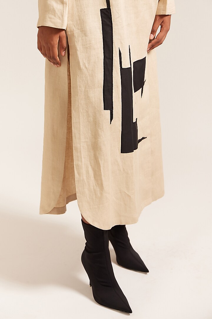 Beige Linen Oversized Double Breasted Maxi Vacation Dress by Mini Sondhi at Pernia's Pop Up Shop