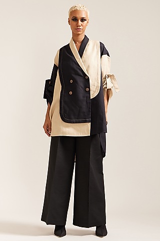 Beige & Black Linen Co-ord Set by Mini Sondhi