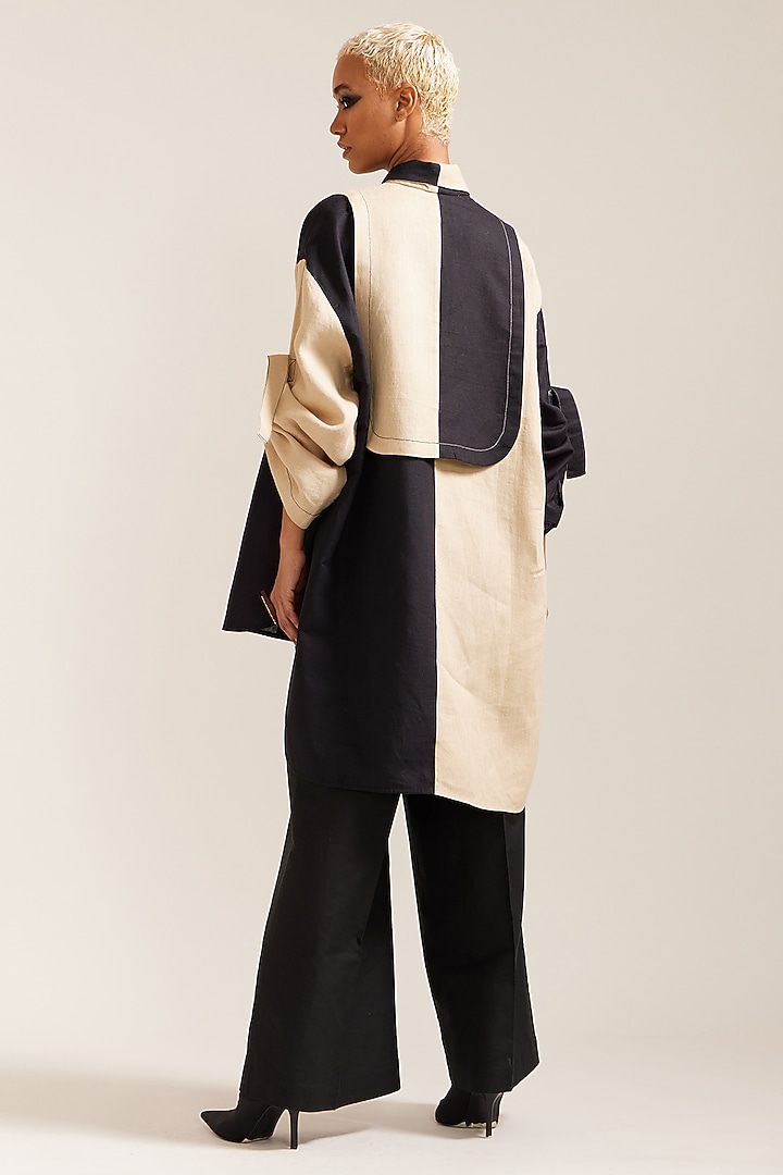 Beige & Black Linen Co-ord Set by Mini Sondhi at Pernia's Pop Up Shop