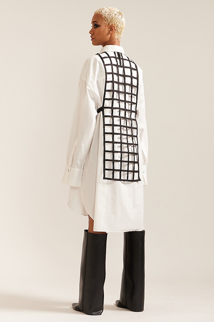 Black Nylon Grid Bib With Vacation Shirt Dress by Mini Sondhi at Pernia's Pop Up Shop