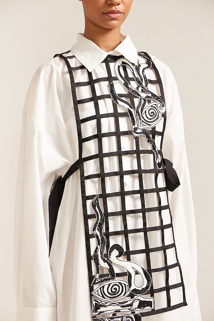 Black Nylon Grid Bib With Vacation Shirt Dress by Mini Sondhi at Pernia's Pop Up Shop
