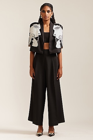 Black & Cream Crepe Hand Work Co-Ord Set by Mini Sondhi