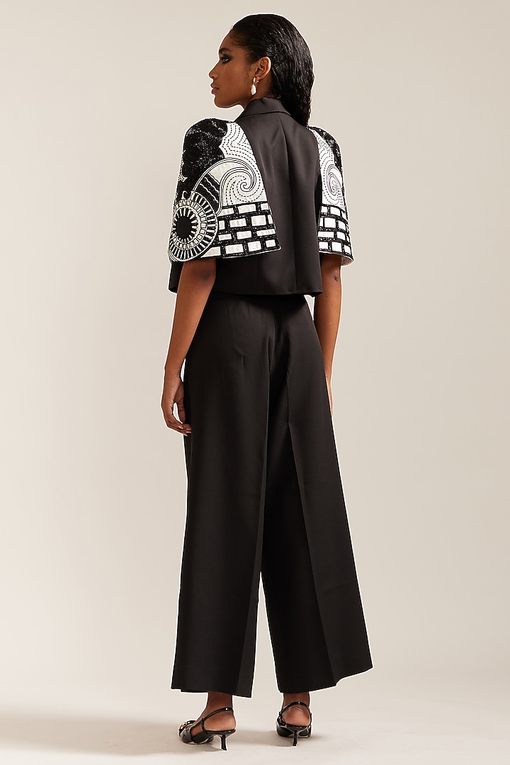 Black & Cream Crepe Hand Work Co-Ord Set by Mini Sondhi at Pernia's Pop Up Shop