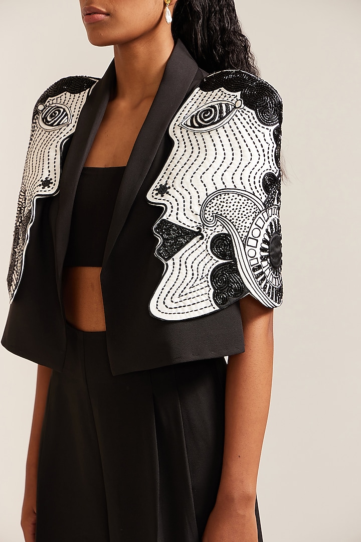 Black & Cream Crepe Hand Work Co-Ord Set by Mini Sondhi at Pernia's Pop Up Shop