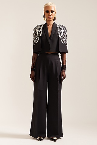 Black Crepe Hand Work Co-Ord Set by Mini Sondhi