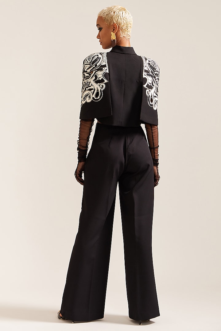 Black Crepe Hand Work Co-Ord Set by Mini Sondhi at Pernia's Pop Up Shop