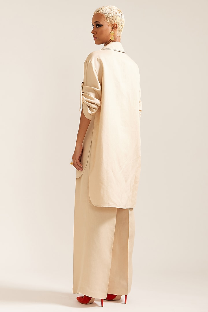 Beige Linen Hand Work Co-Ord Set by Mini Sondhi at Pernia's Pop Up Shop