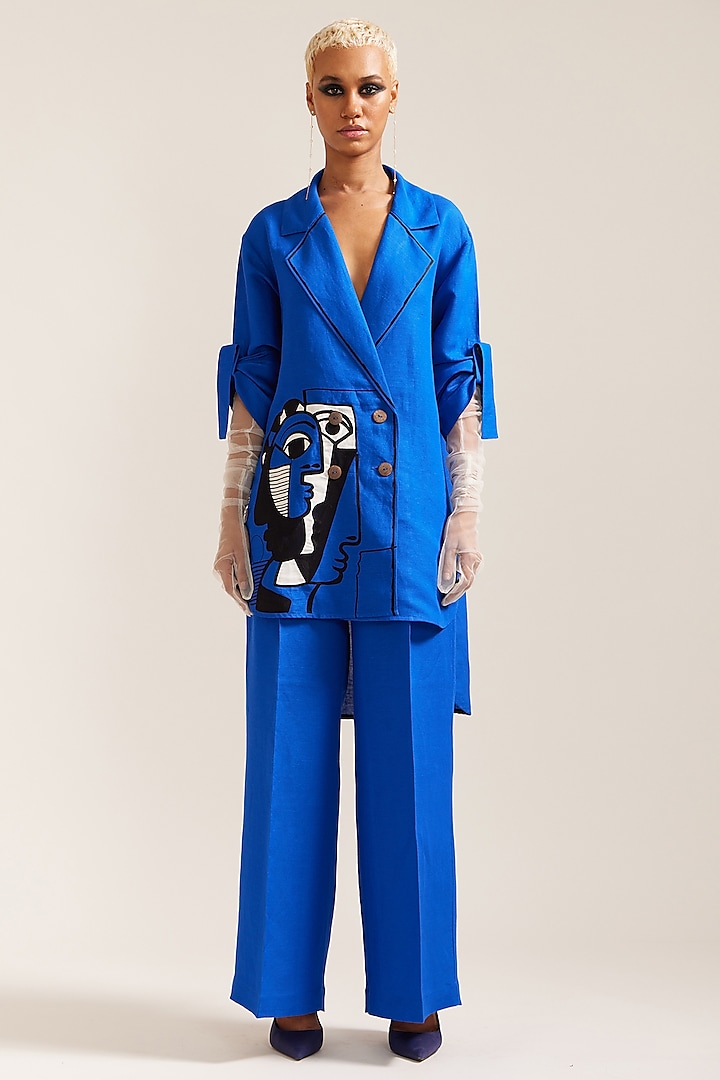 Royal Blue Linen Co-Ord Set by Mini Sondhi at Pernia's Pop Up Shop