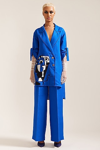 Royal Blue Linen Co-Ord Set by Mini Sondhi