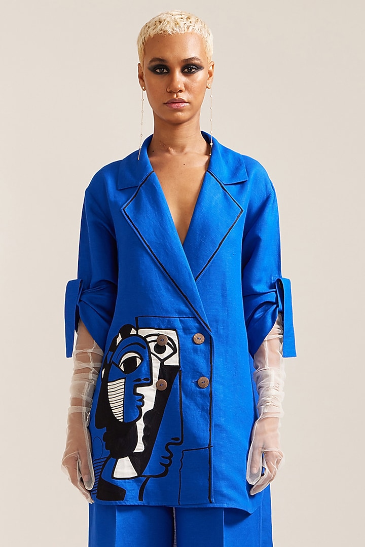 Royal Blue Linen Co-Ord Set by Mini Sondhi at Pernia's Pop Up Shop