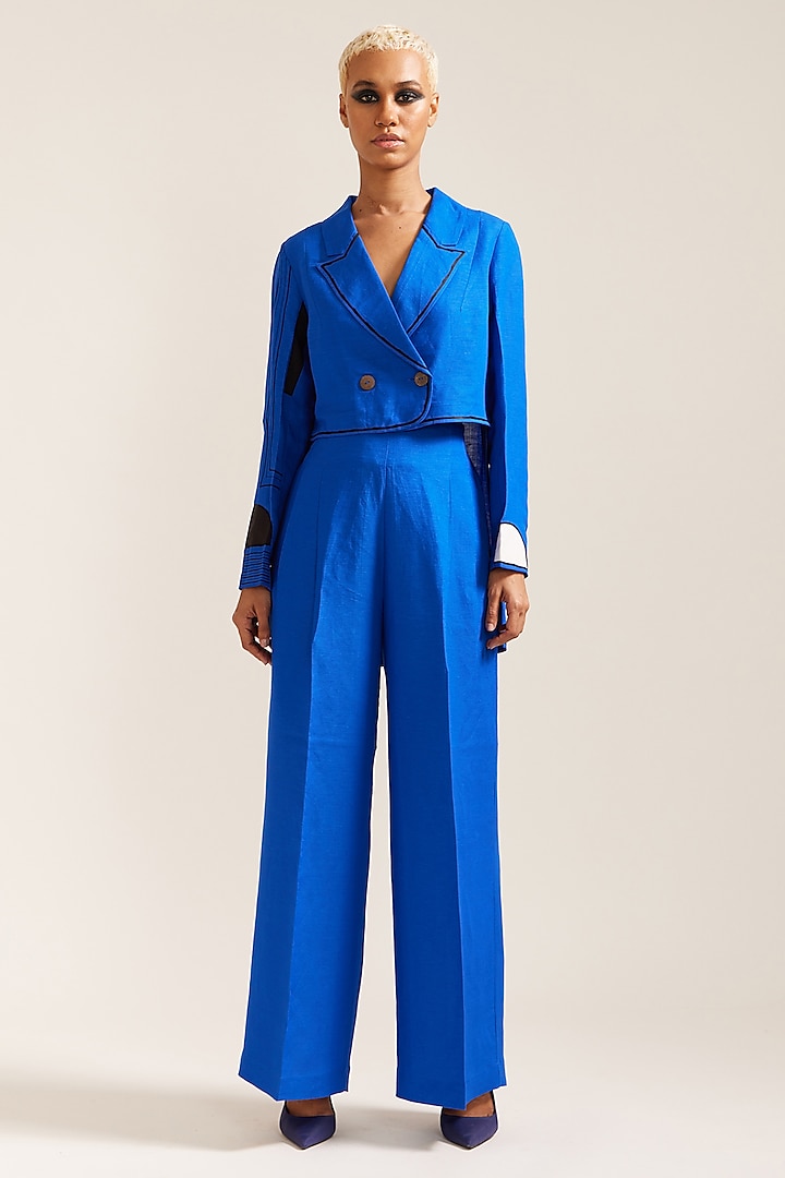 Royal Blue Linen Co-Ord Set by Mini Sondhi at Pernia's Pop Up Shop