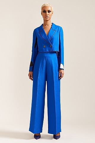 Royal Blue Linen Co-Ord Set by Mini Sondhi