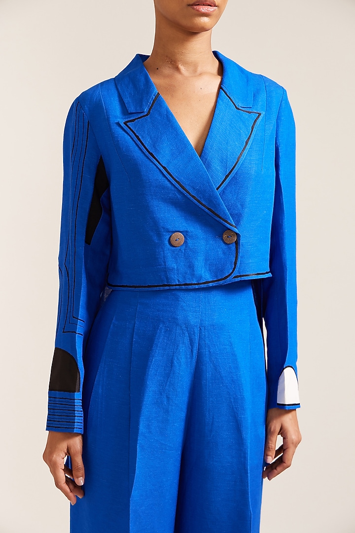 Royal Blue Linen Co-Ord Set by Mini Sondhi at Pernia's Pop Up Shop