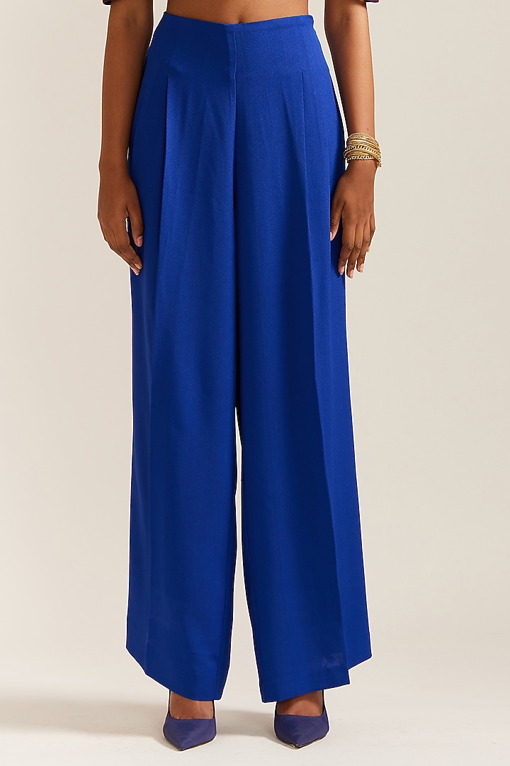 Royal Blue Crepe Embroidered Co-Ord Set by Mini Sondhi at Pernia's Pop Up Shop