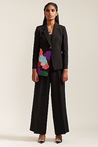 Black Banana Crepe Hand Embellished Co-Ord Set by Mini Sondhi