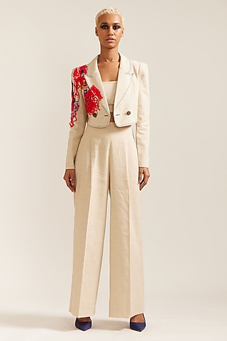 Beige Recycled Fabric Co-Ord Set by Mini Sondhi