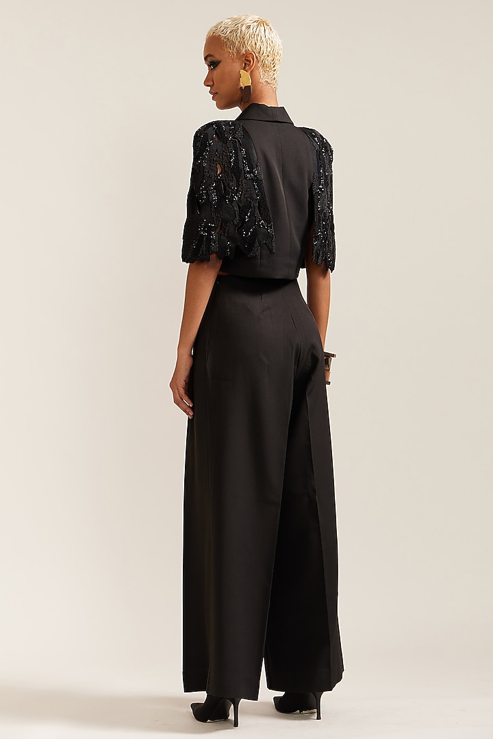 Black Crepe Beadwork Co-Ord Set by Mini Sondhi at Pernia's Pop Up Shop