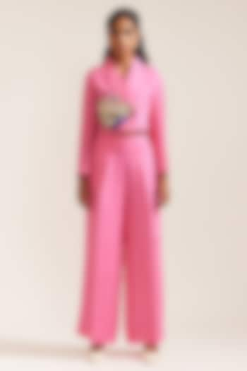 Pink Linen Embroidered Co-Ord Set by Mini Sondhi at Pernia's Pop Up Shop